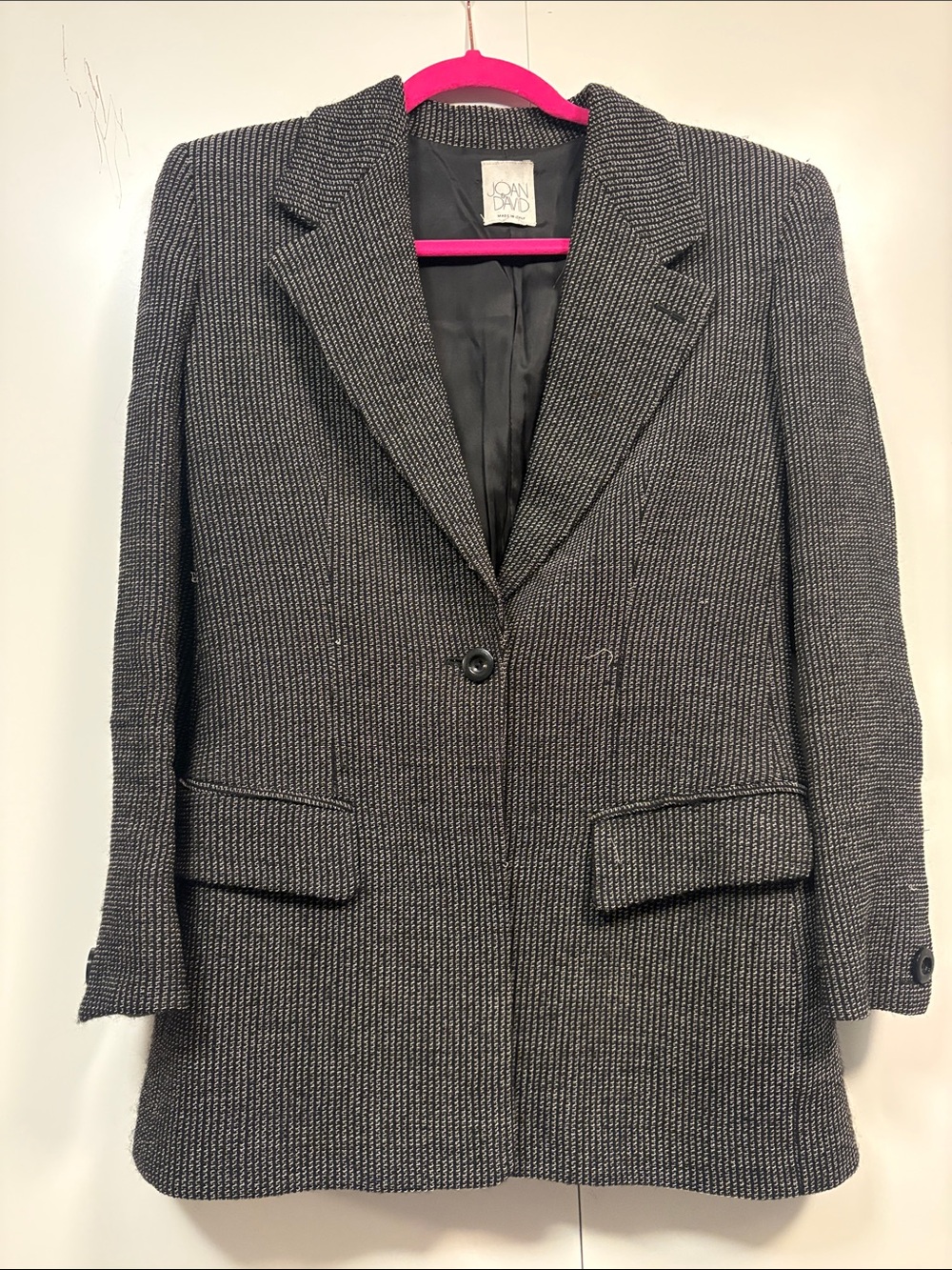 Vintage Joan & David Black and White Textured Single-Button Wool Blazer M